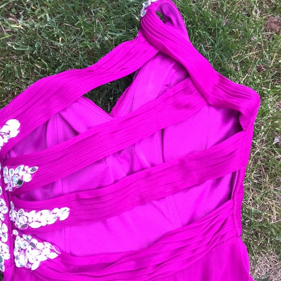 Exquisite Joanna Chen Fuschia one shoulder maxi dress size 6 prom wedding - Picture 7 of 8